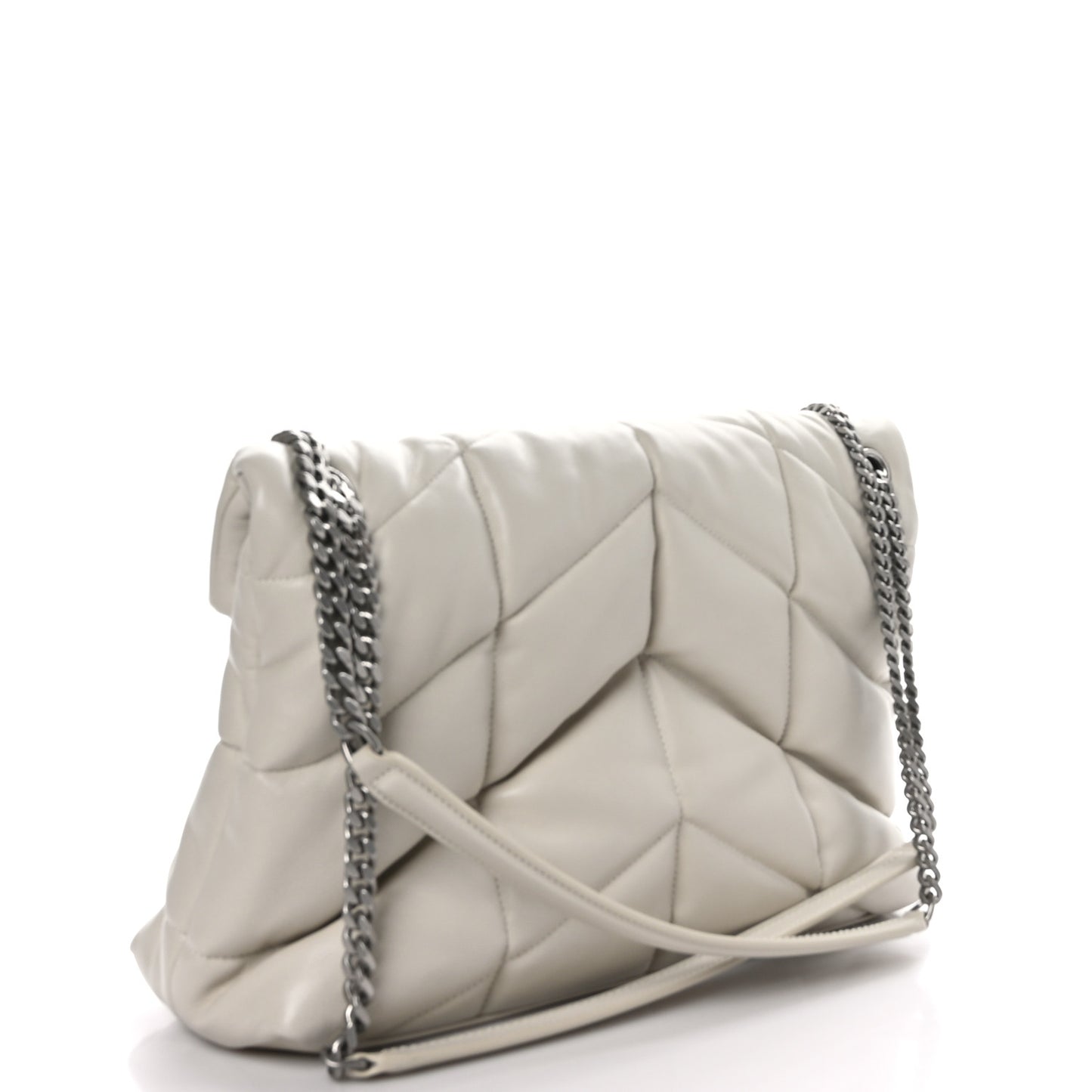 Lambskin Quilted Medium Loulou Puffer Monogram Chain Satchel Crema Soft