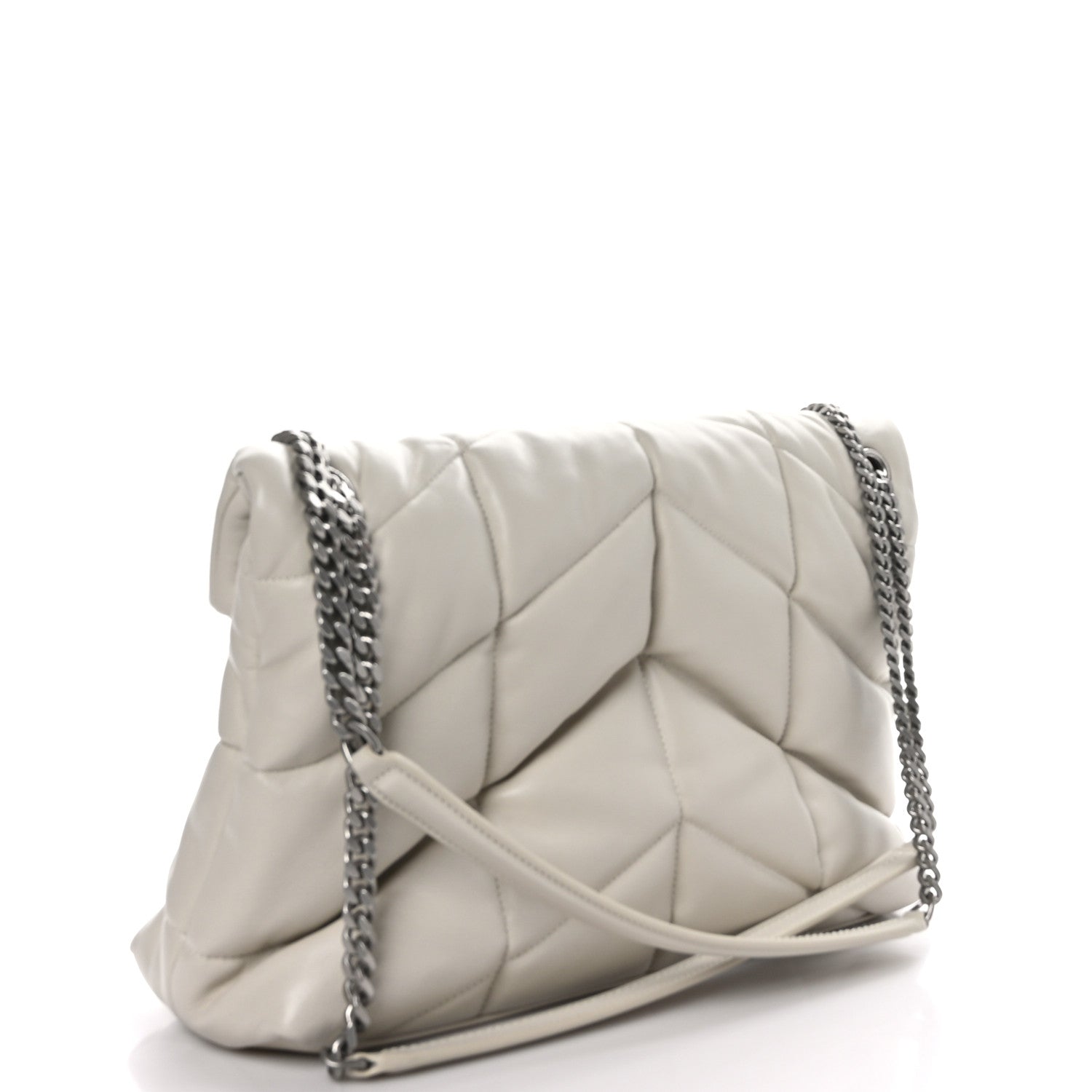 Saint Laurent Lambskin Quilted Medium Loulou Puffer Monogram Chain Satchel Crema Soft 3 of 10