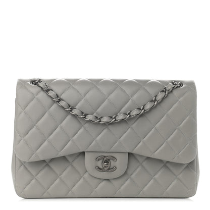 Chanel Lambskin Quilted Jumbo Double Flap Grey 1 of 15