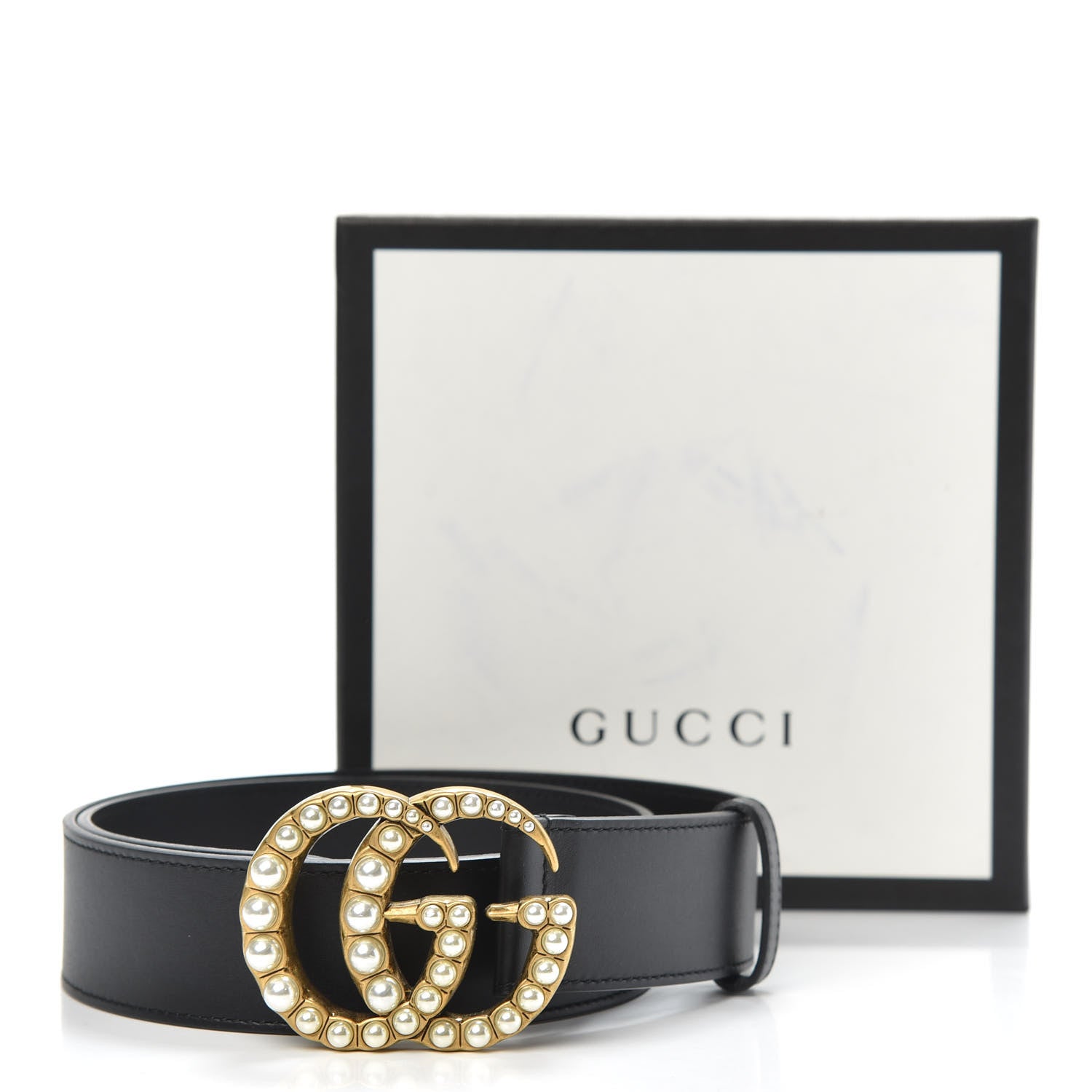 Gucci Moon Calfskin Pearl Double G 40mm Belt 80 32 Black Cream 5 of 5