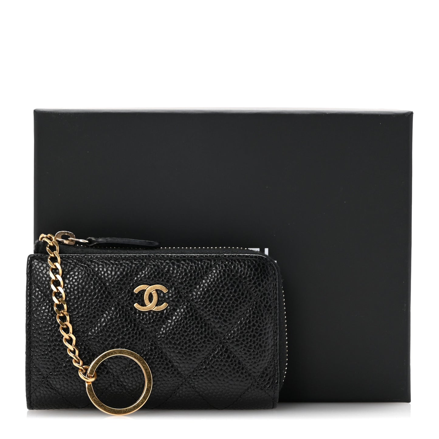 Caviar Quilted Zipped Key Holder Case Black