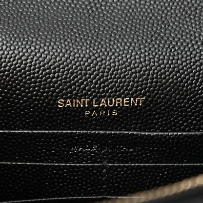 Saint Laurent Grain De Poudre Matelasse Chevron Monogram Envelope Chain Wallet Black 6 of 13