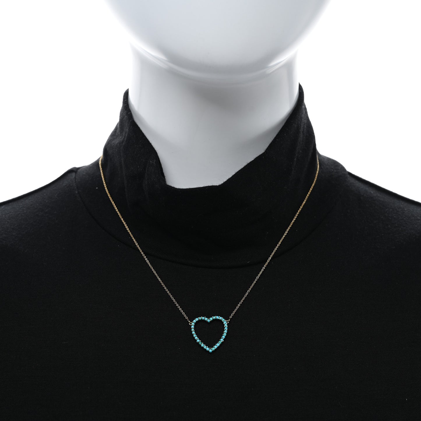 18K Yellow Gold Turquoise Open Heart Pendant Necklace