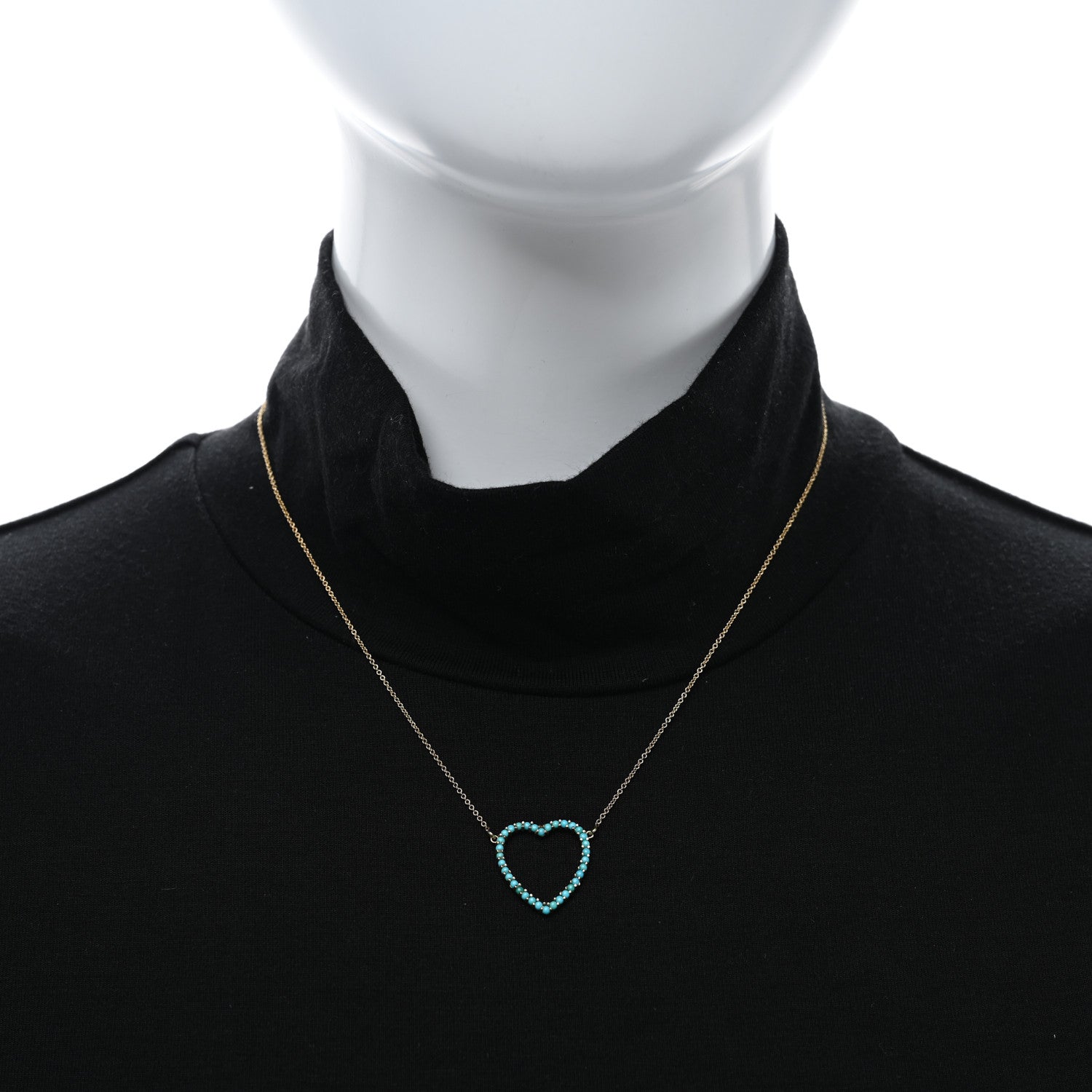 Jennifer Meyer 18K Yellow Gold Turquoise Open Heart Pendant Necklace 2 of 4