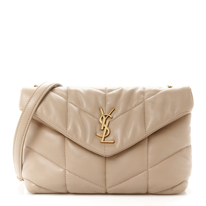 Saint Laurent Lambskin Quilted Toy Loulou Puffer Monogram Chain Satchel Dark Beige 1 of 11