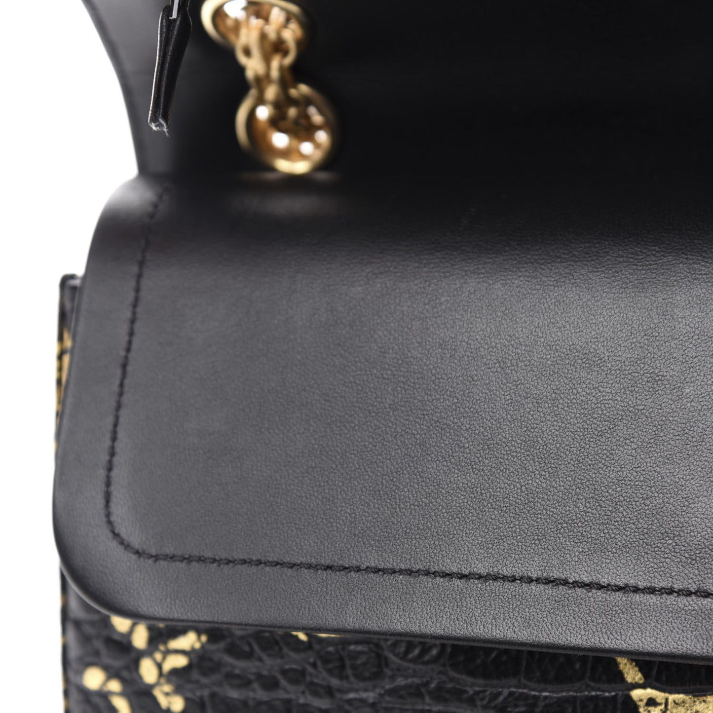 Calfskin Crocodile Embossed Graffiti 2.55 Cocodile Reissue 225 Flap Black Gold