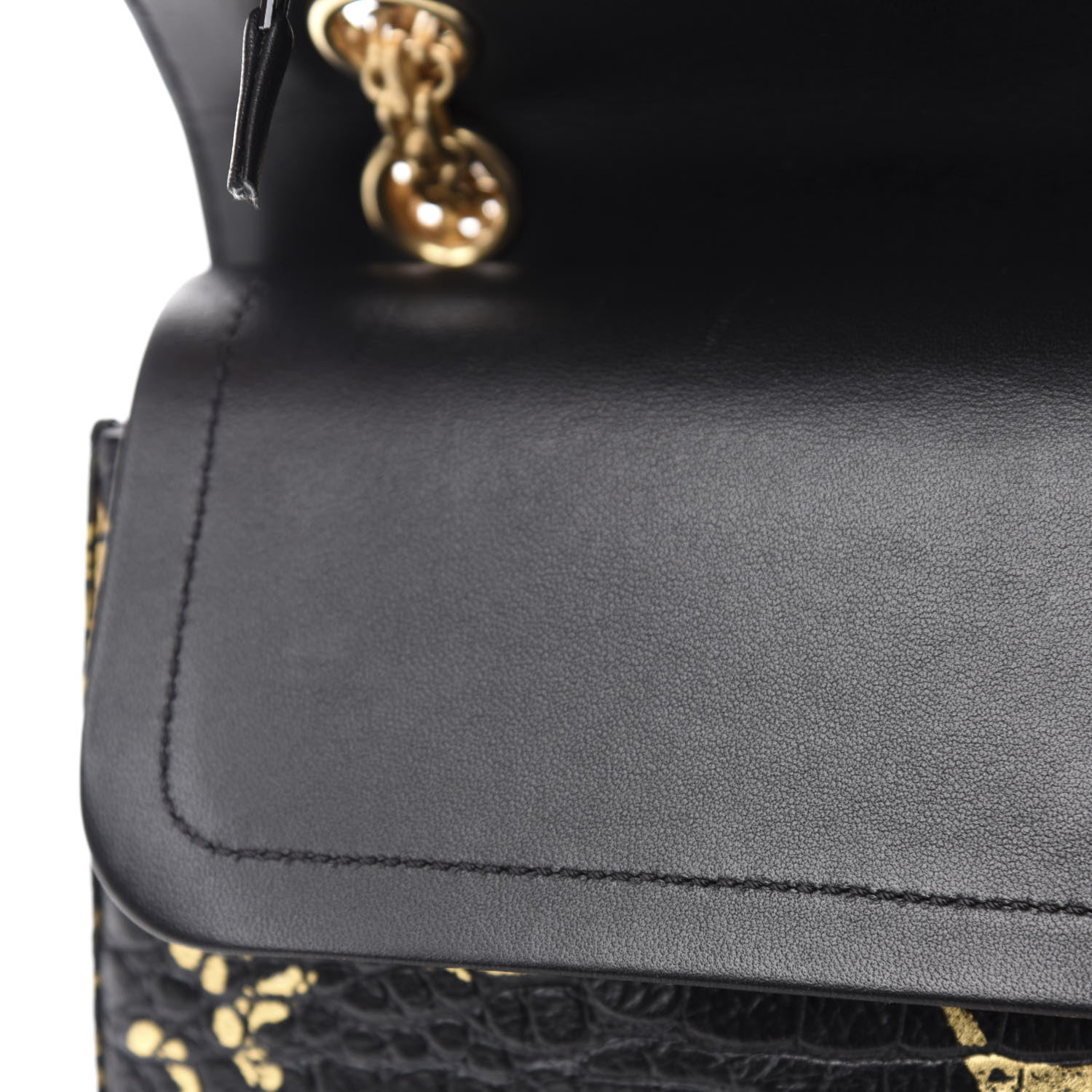Chanel Calfskin Crocodile Embossed Graffiti 2.55 Cocodile Reissue 225 Flap Black Gold 9 of 12