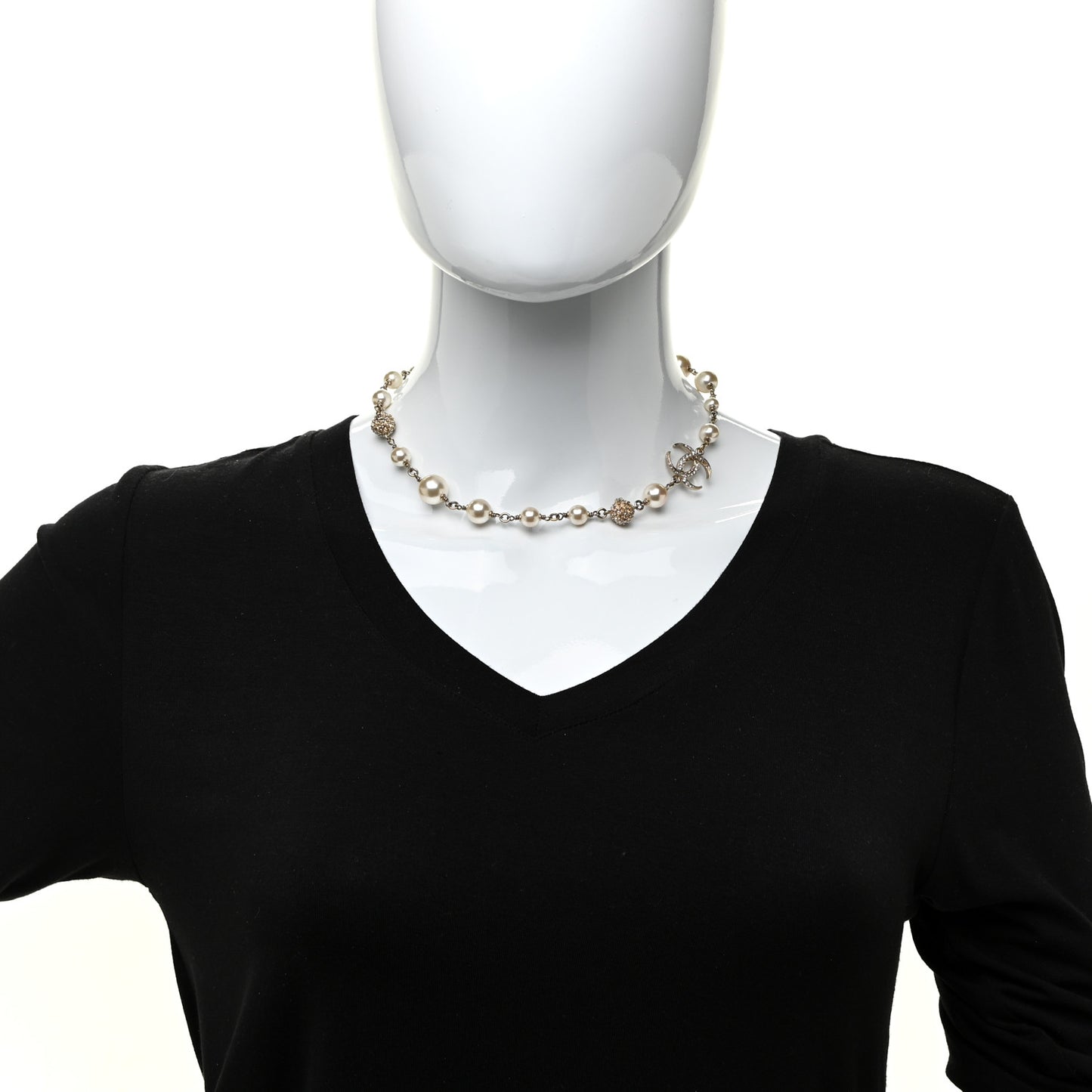 Pearl Crystal CC Short Necklace Gold
