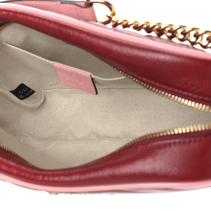 Gucci Azalea Calfskin Enamel Matelasse Diagonal Small Torchon GG Marmont Chain Shoulder Bag New Cherry Red Wild Rose 5 of 9