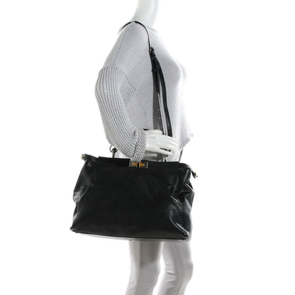 Fendi Goatskin Large Peekaboo Iconic Satchel Black 2 of 8