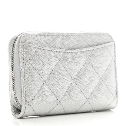 Chanel Glittered Metallic Caviar Quilted Zip Coin Purse Wallet Silver 3 of 7
