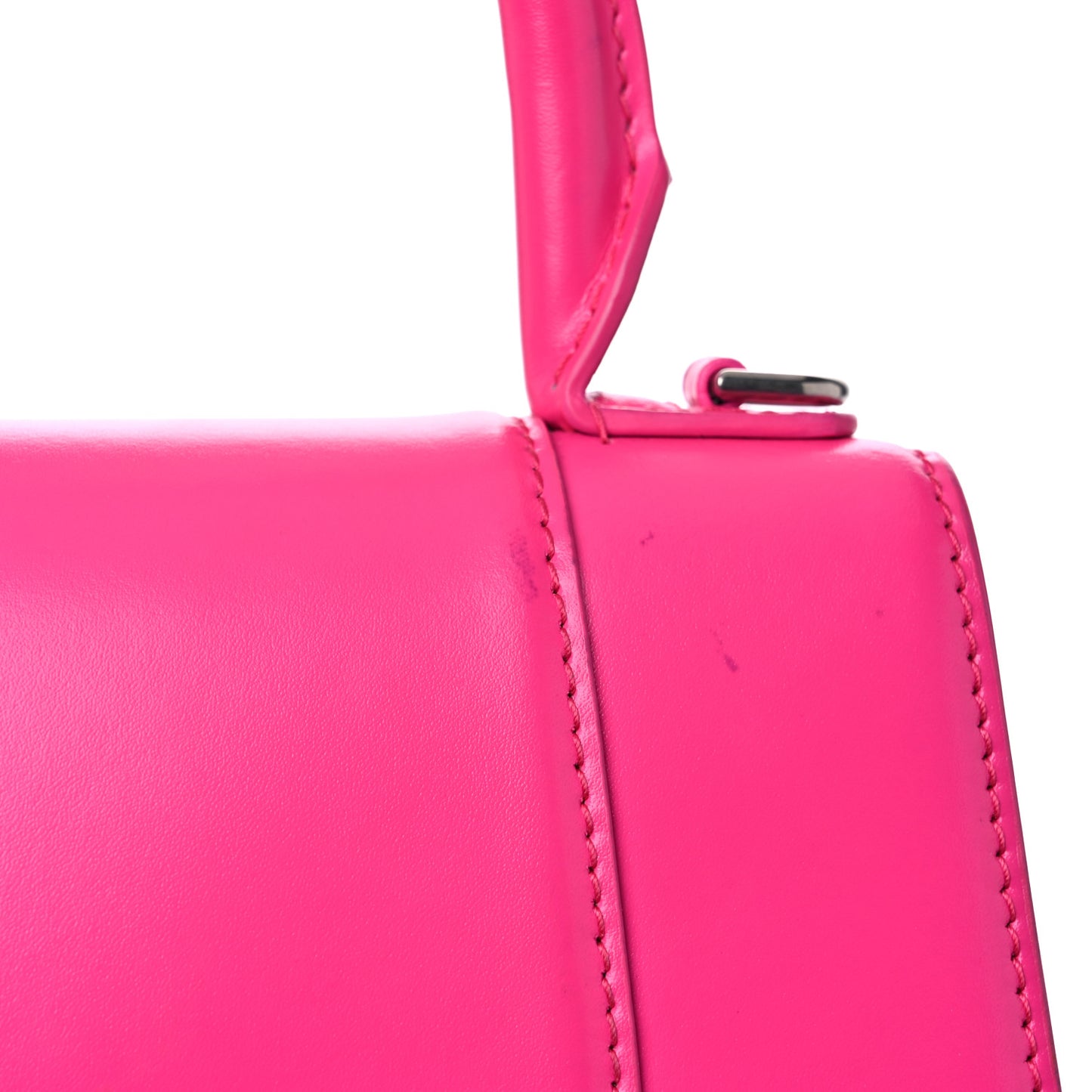 Shiny Box Calfskin Tonal B Hourglass Top Handle Bag XS Fuchsia