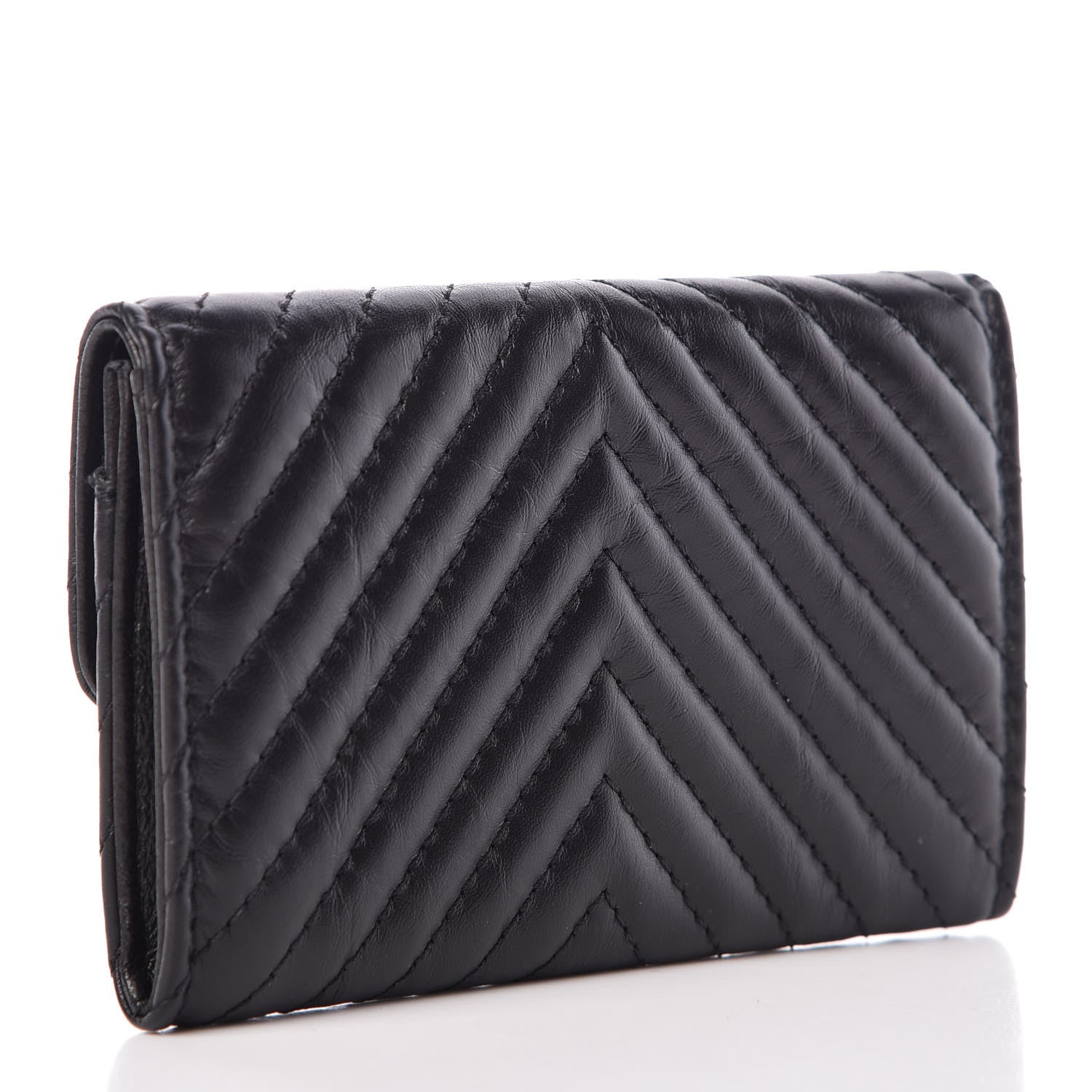 Chanel Aged Calfskin Chevron Quilted Card Holder Wallet So Black 3 of 13