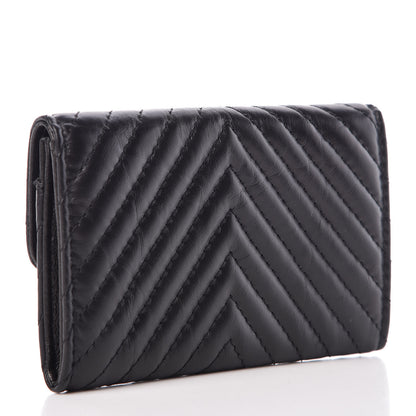 Chanel Aged Calfskin Chevron Quilted Card Holder Wallet So Black 3 of 13