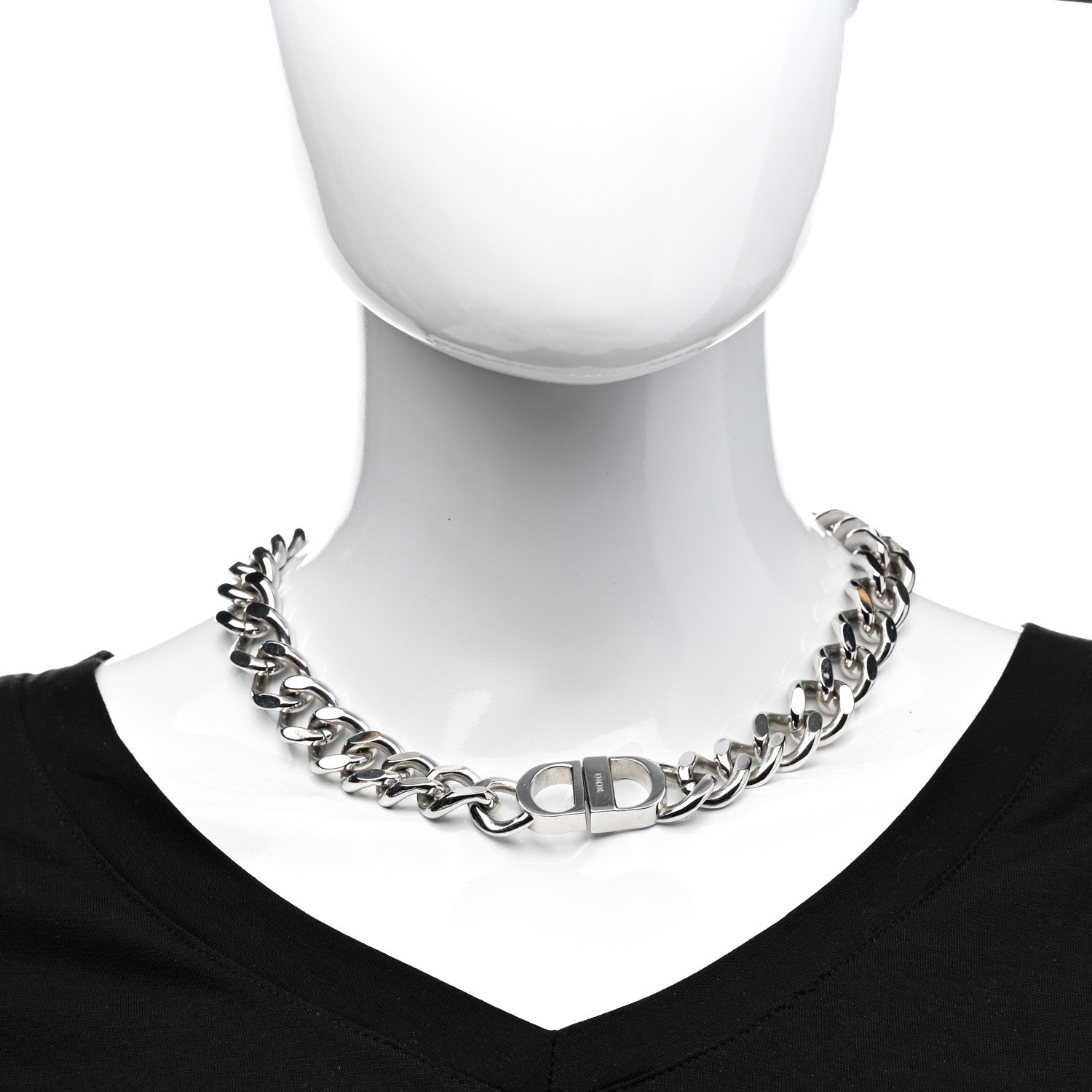 Christian Dior Brass CD Icon Chain Link Necklace Silver 2 of 5