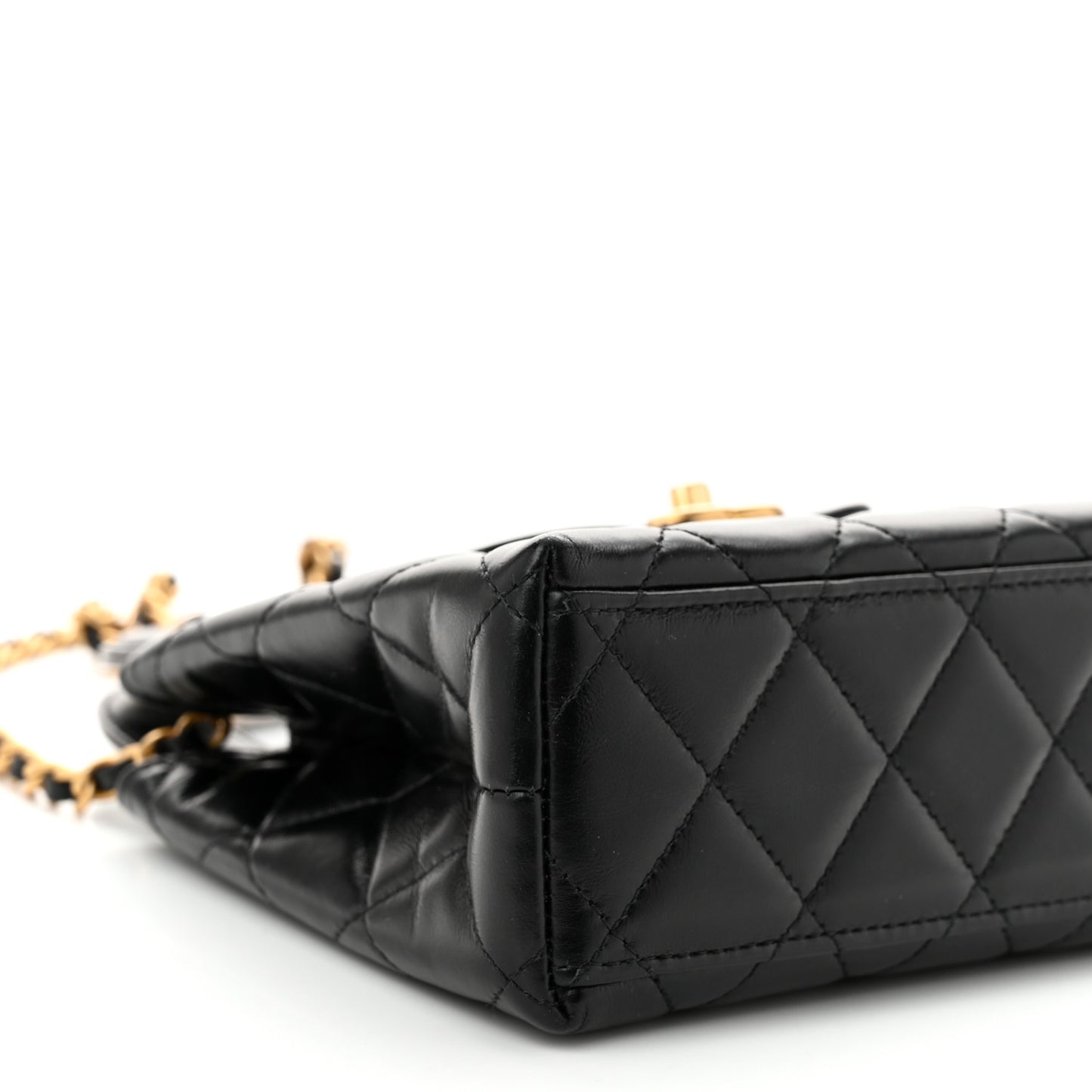 Shiny Aged Calfskin Quilted Nano Kelly Shopper Black