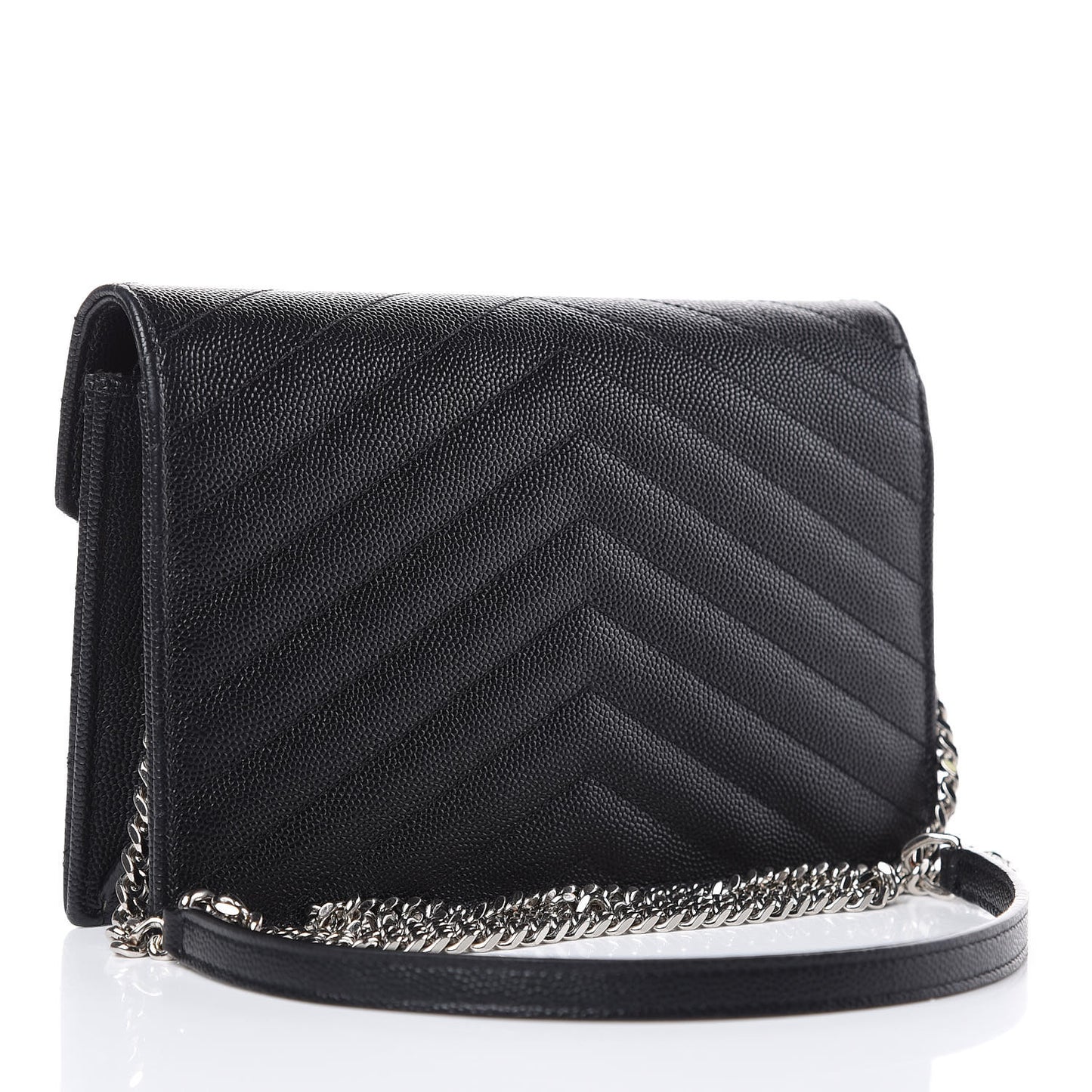 Grain De Poudre Matelasse Chevron Monogram Envelope Chain Wallet Black