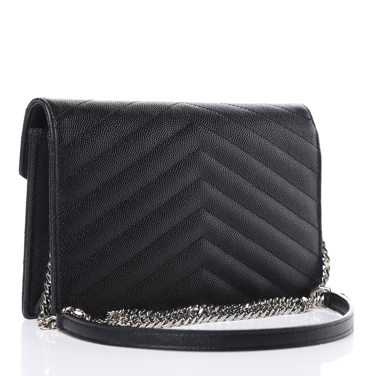 Saint Laurent Grain De Poudre Matelasse Chevron Monogram Envelope Chain Wallet Black 3 of 16