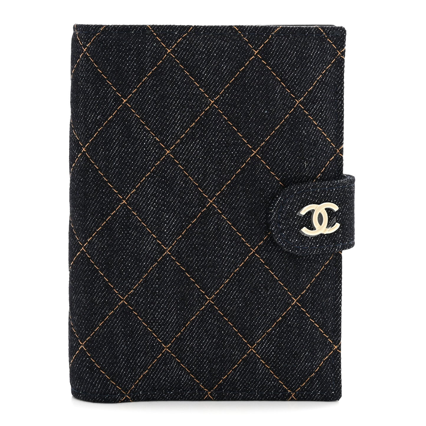 Denim Quilted Passport Holder Dark Blue Orange
