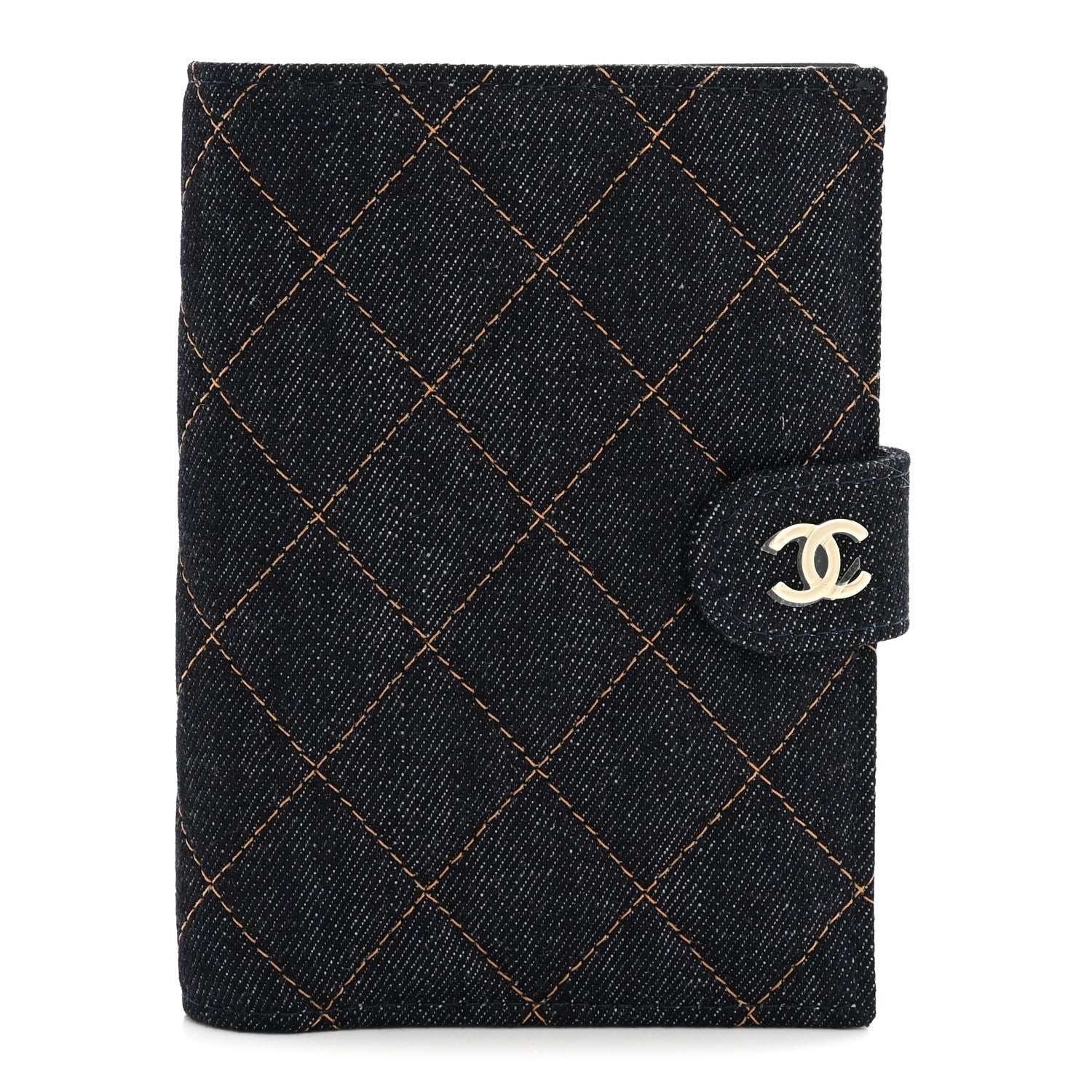 Chanel Denim Quilted Passport Holder Dark Blue Orange 1 of 8