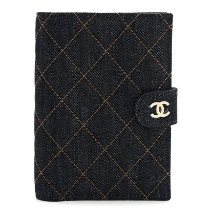 Chanel Denim Quilted Passport Holder Dark Blue Orange 1 of 8