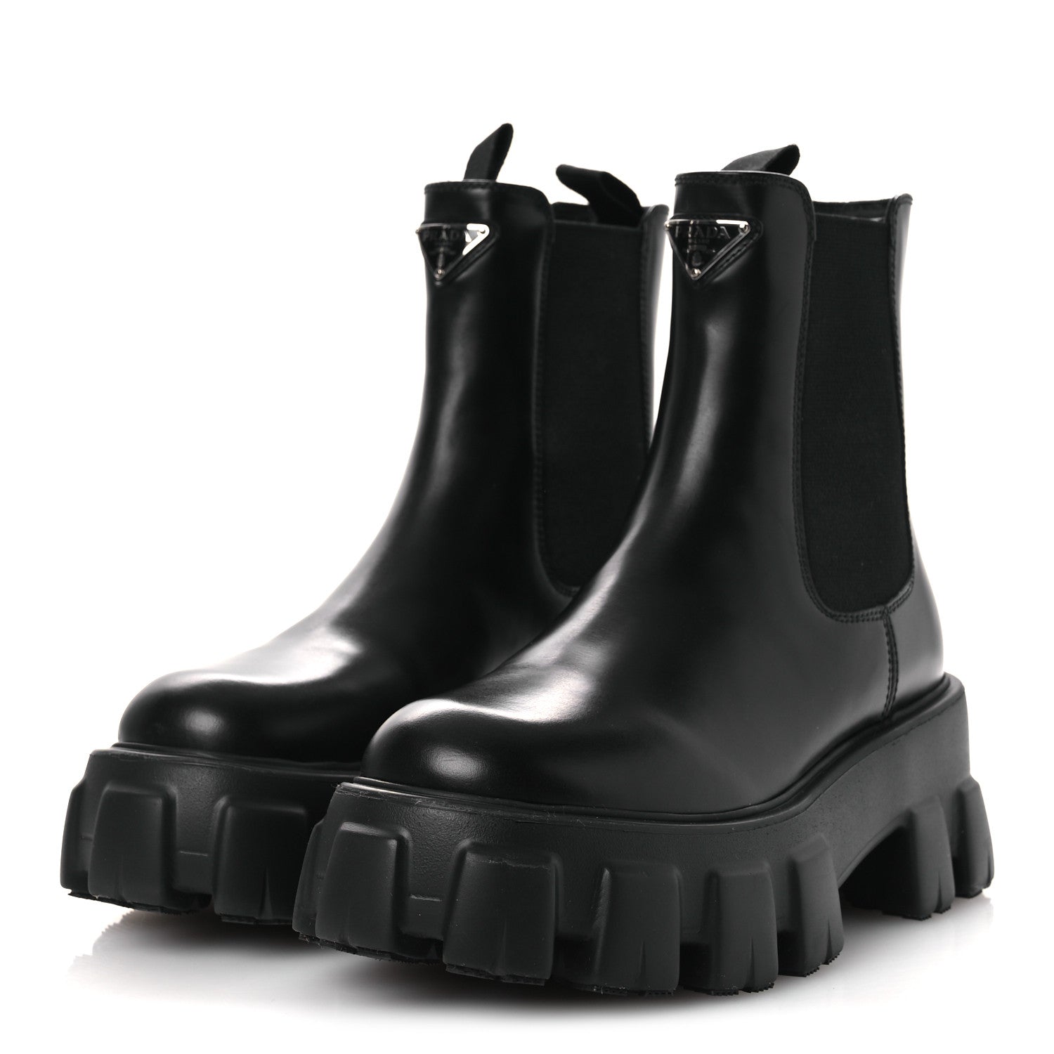 Prada Spazzolato Rois Triangle Monolith Chelsea 55mm Boots 36 Black 4 of 12