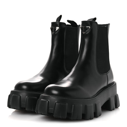 Prada Spazzolato Rois Triangle Monolith Chelsea 55mm Boots 36 Black 4 of 12