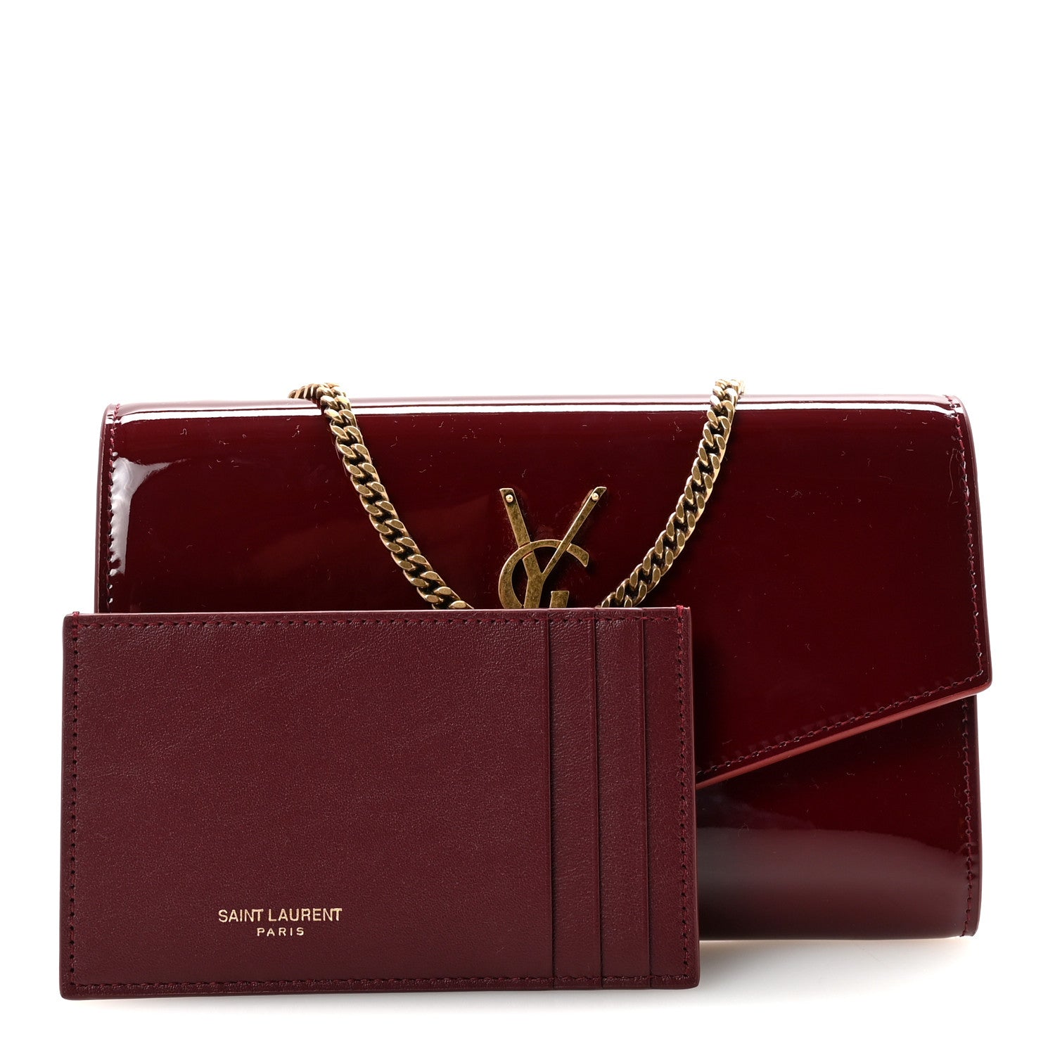 Saint Laurent Patent Uptown Chain Wallet Red Grenat 3 of 11