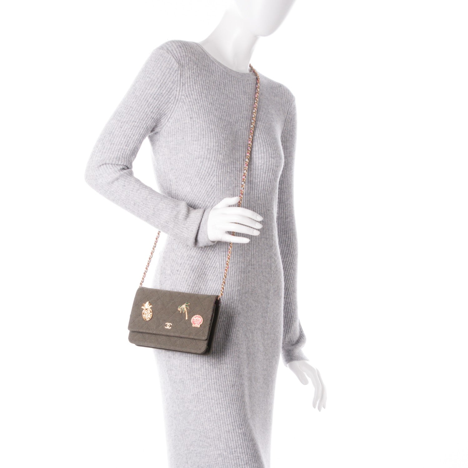 Chanel Canvas Quilted Coco Cuba Charms Wallet On Chain WOC Khaki 2 of 7