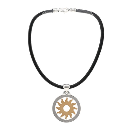 Bulgari 18K Yellow Gold Stainless Steel Calfskin Tondo Sun Pendant Necklace Black 3 of 4