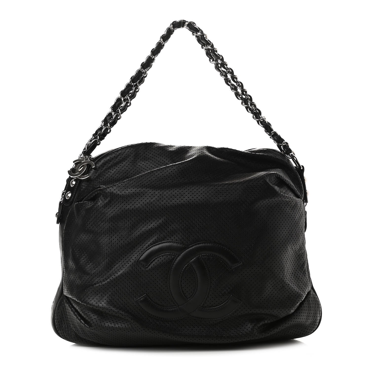 Chanel Lambskin Perforated Baseball Spirit Ligne Bag Black 1 of 8