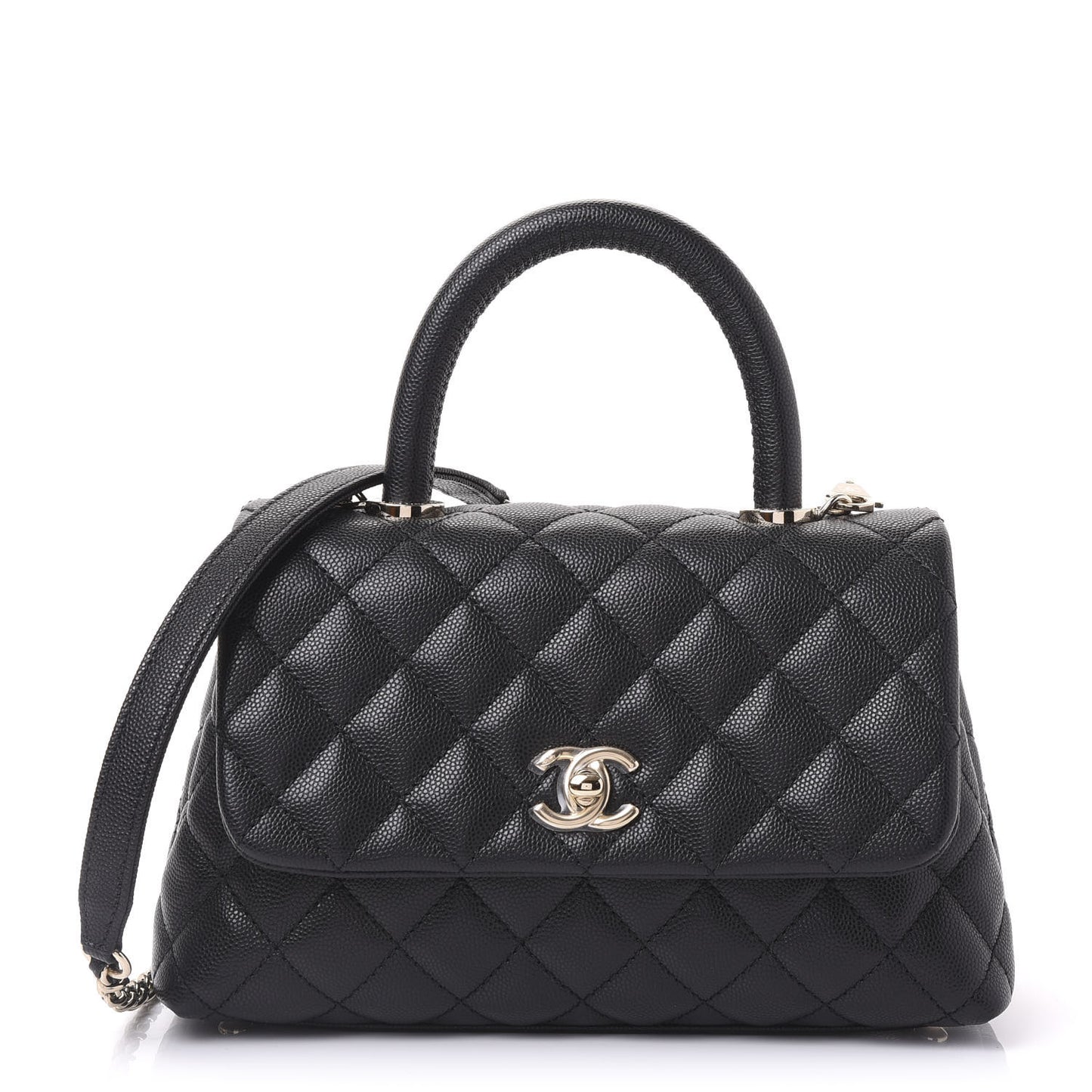 Caviar Quilted Mini Coco Handle Flap Black