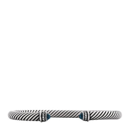 David Yurman Sterling Silver Diamond Blue Topaz 5mm Cable Classics Bracelet 1 of 3