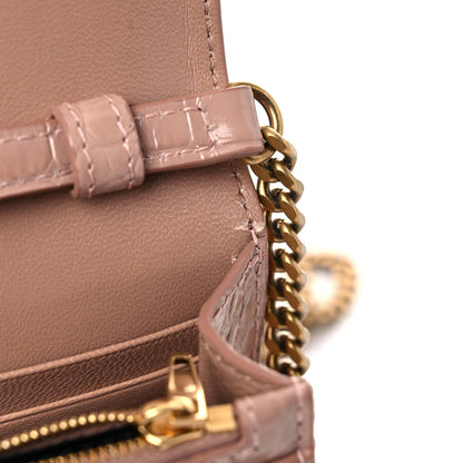 Balenciaga Shiny Calfskin Crocodile Embossed Hourglass Chain Bag Nude Beige 12 of 14