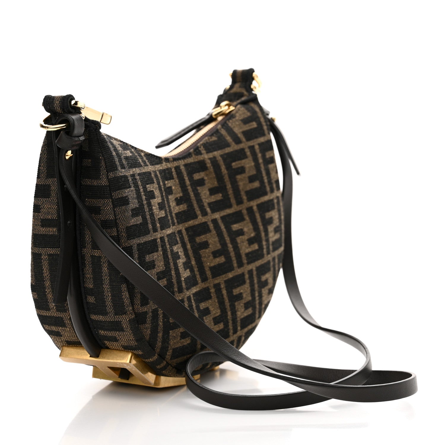 Fendi Fabric Jacquard Vitello Grace FF 1974 Mini Fendigraphy Hobo Bag Tobacco Moro Ebano 3 of 11