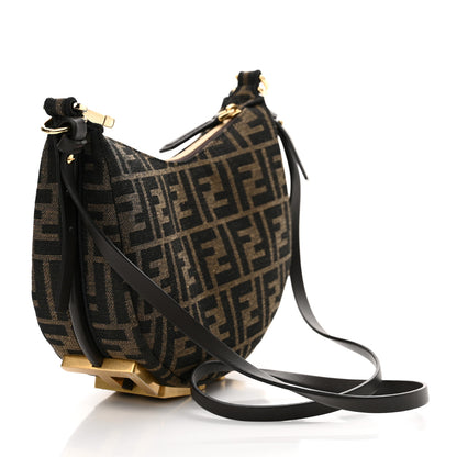 Fendi Fabric Jacquard Vitello Grace FF 1974 Mini Fendigraphy Hobo Bag Tobacco Moro Ebano 3 of 11
