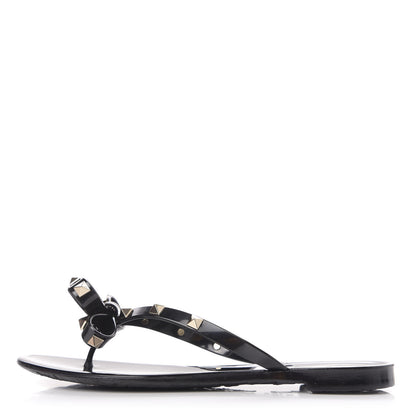Valentino Garavani PVC Jelly Rockstud Bow Thong Sandals 37 Black 1 of 8