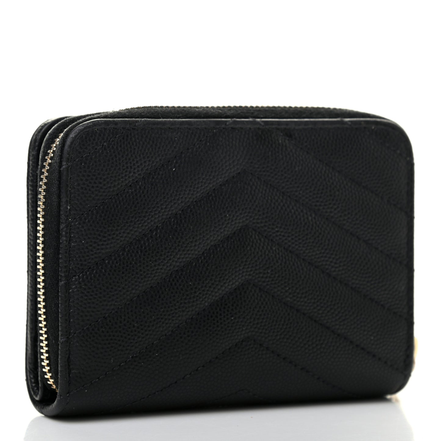 Grain De Poudre Matelasse Chevron Monogram Compact Zip Around Wallet Black