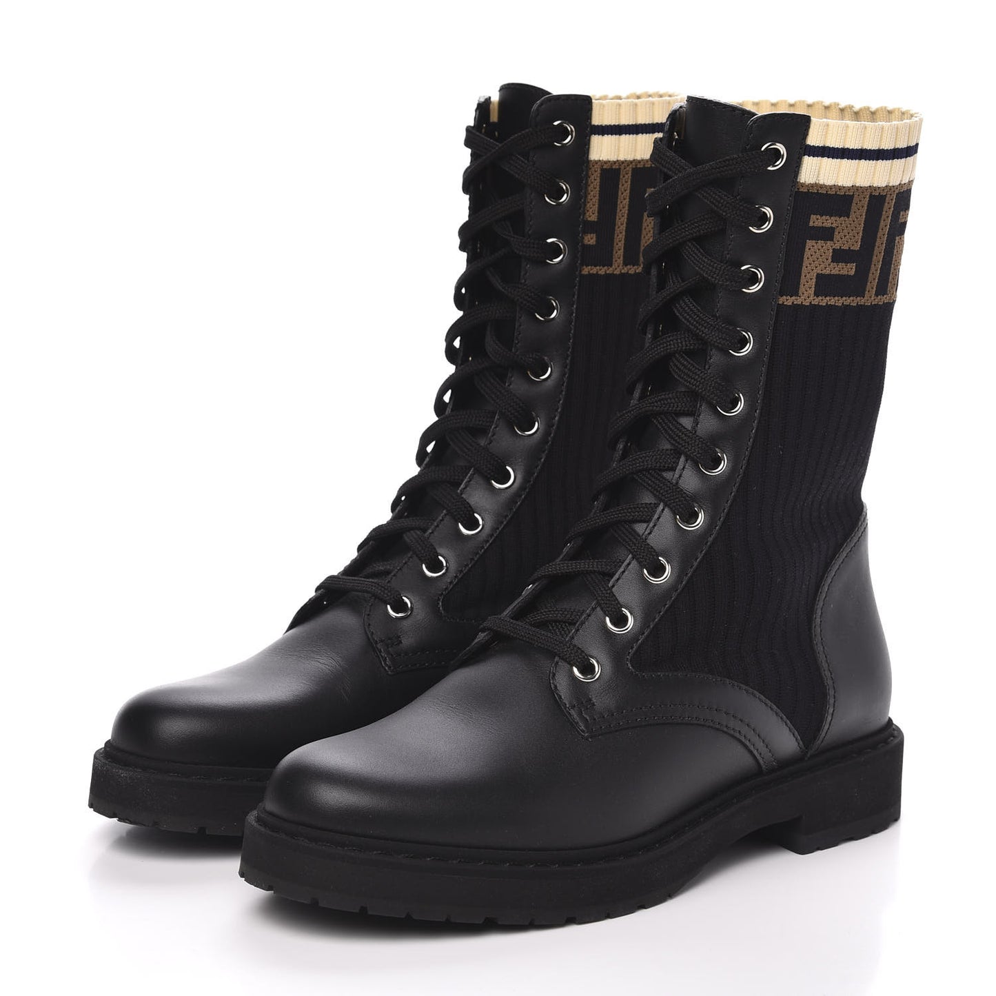 Calfskin Stretch Fabric Rockoko Biker Boots 37 Tobacco Black Marino