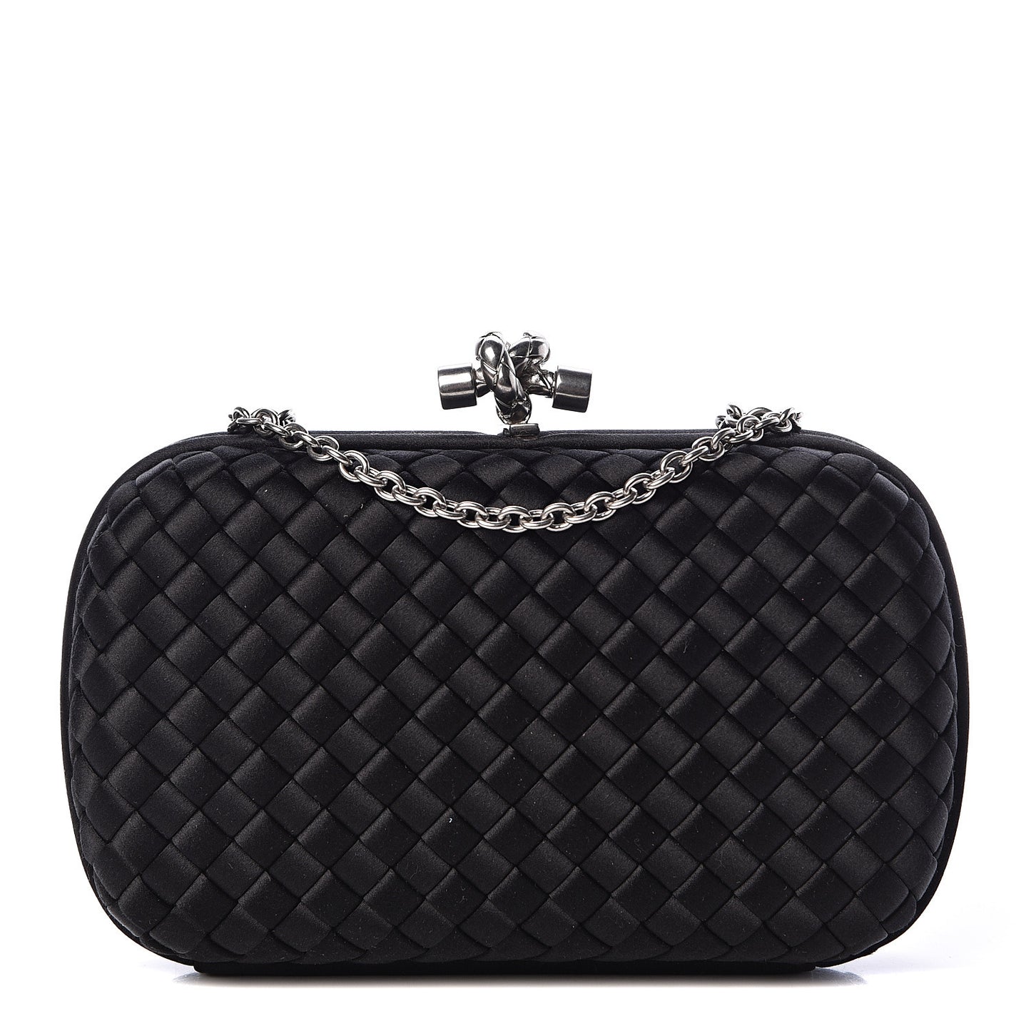 Satin Intreccio Impero Chain Knot Clutch Black
