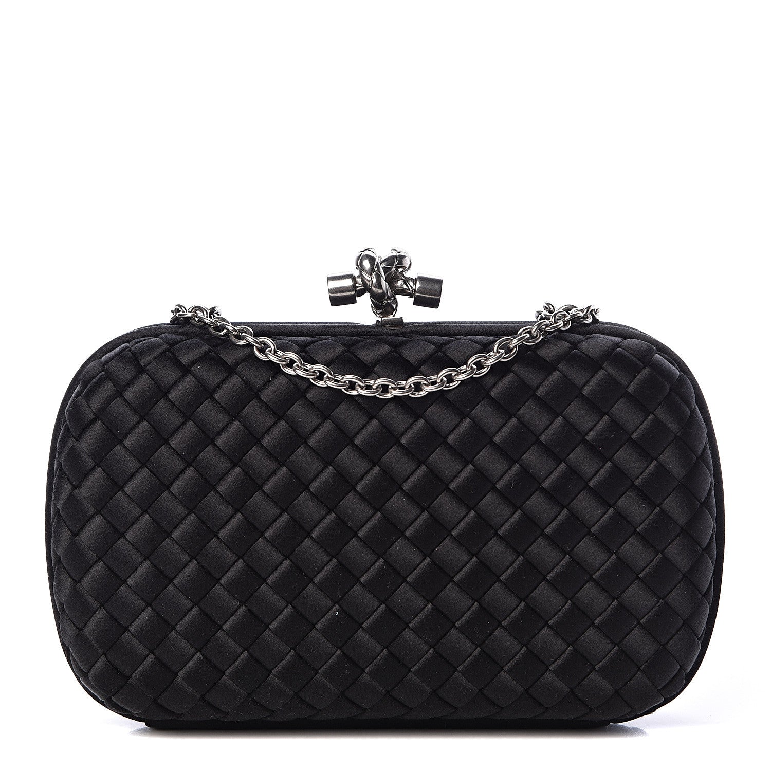 Bottega Veneta Satin Intreccio Impero Chain Knot Clutch Black 1 of 10