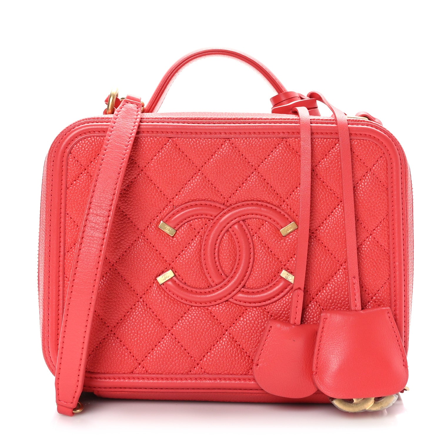 Chanel Caviar Quilted Medium CC Filigree Vanity Case Coral 1 of 9