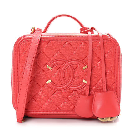 Chanel Caviar Quilted Medium CC Filigree Vanity Case Coral 1 of 9