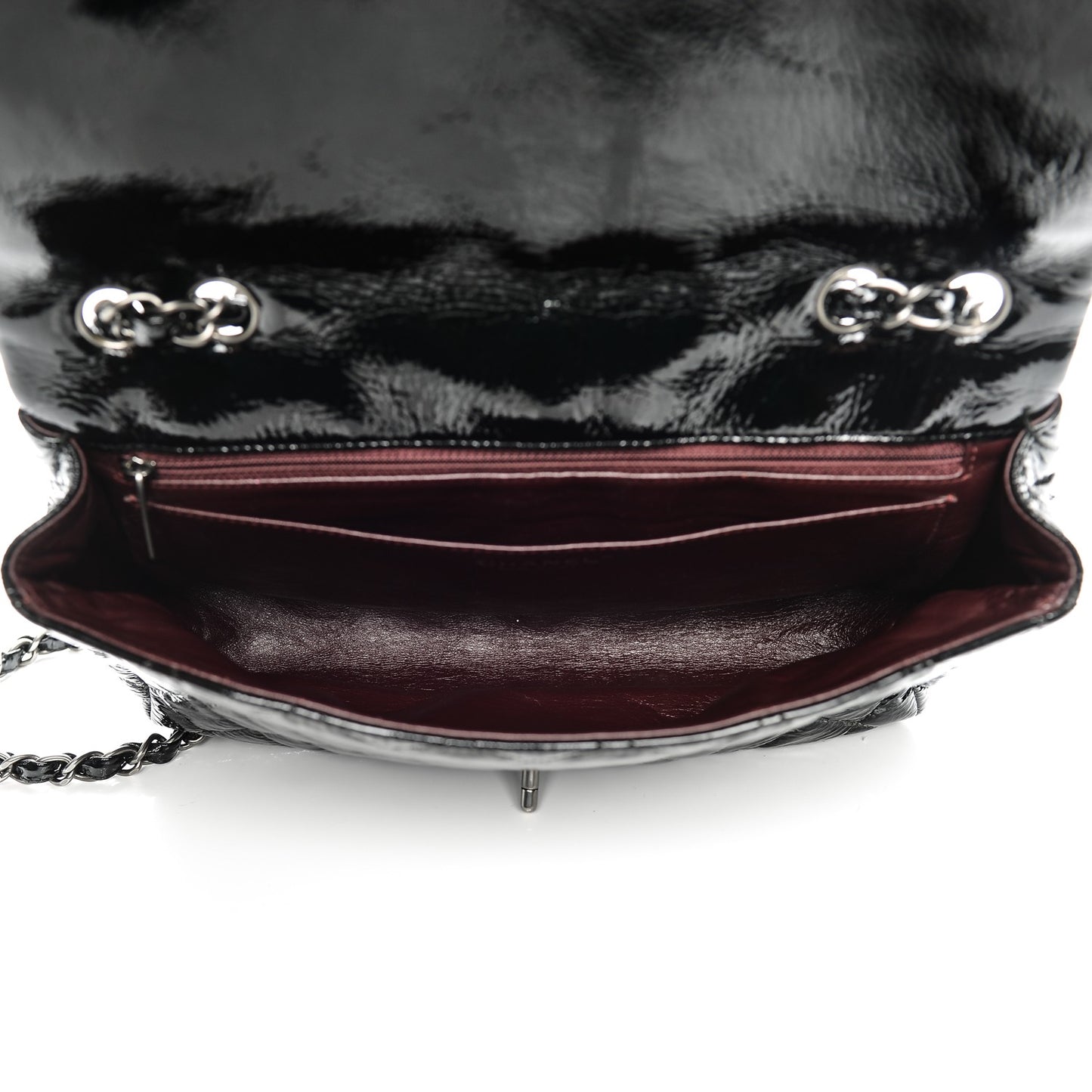 Distressed Patent Quilted Jumbo Single Flap Black