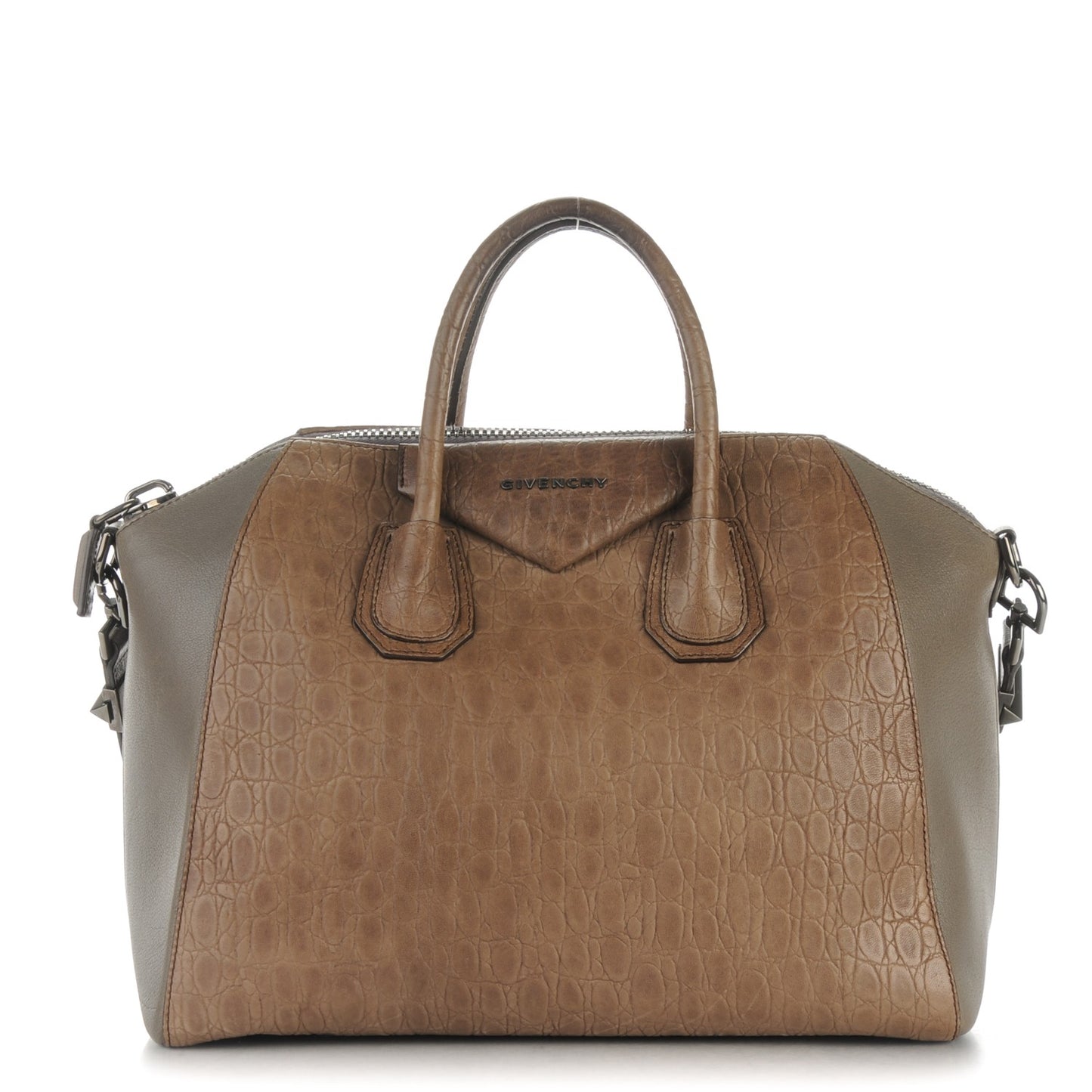 Lambskin Crocodile Embossed Medium Antigona Grey