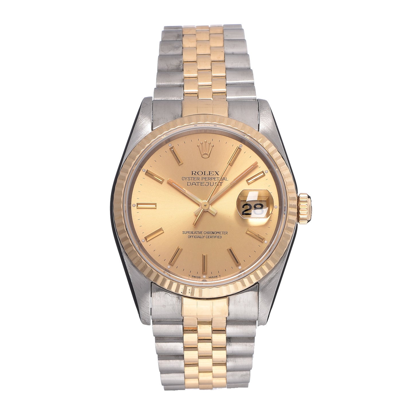Stainless Steel 18K Yellow Gold 36mm Oyster Perpetual Datejust Watch Champagne 16233
