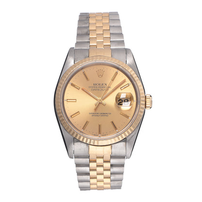 Rolex Stainless Steel 18K Yellow Gold 36mm Oyster Perpetual Datejust Watch Champagne 16233 1 of 5