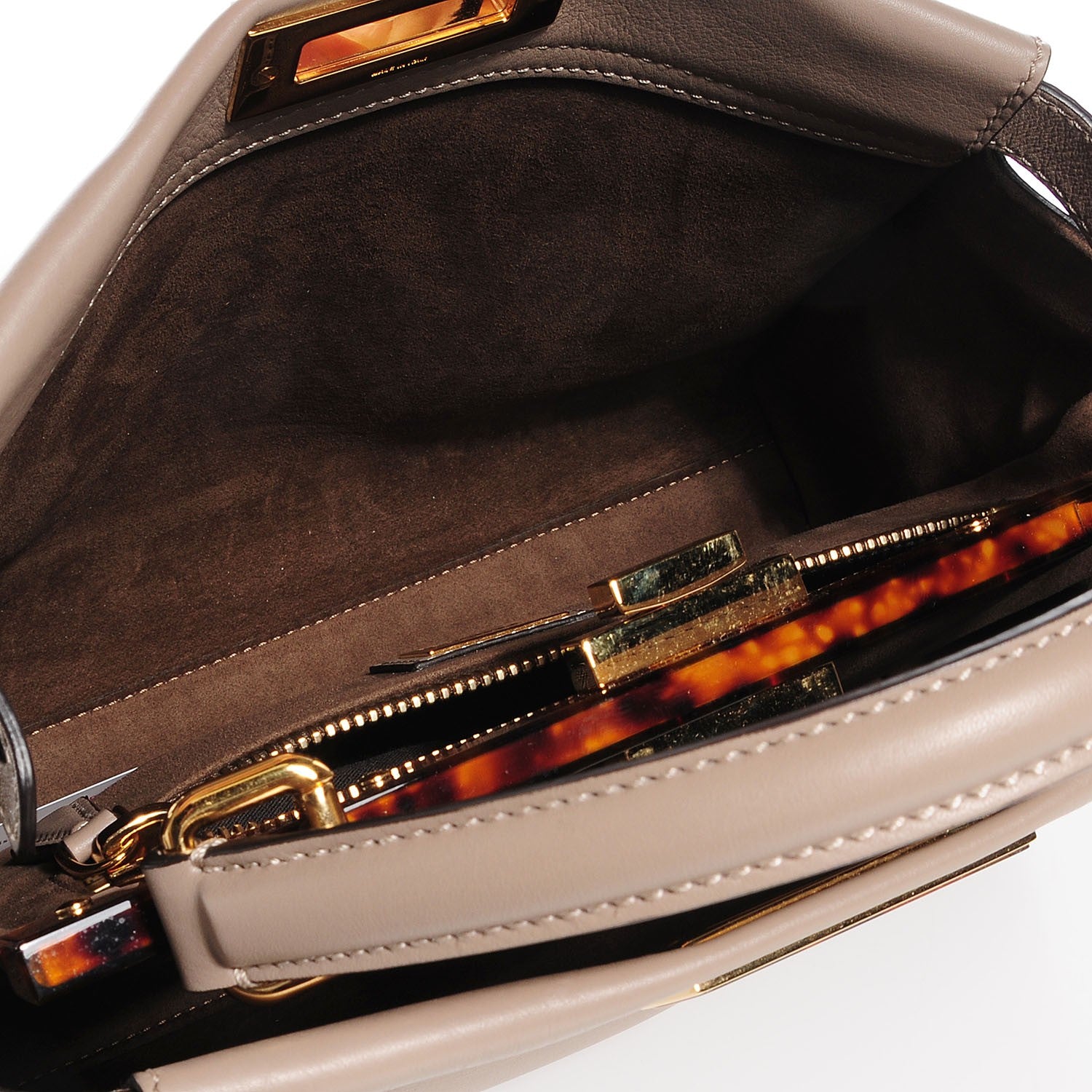 Fendi Vitello Seta Plexiglass Tortoise Medium Peekaboo Iconic Satchel Tortora 5 of 10