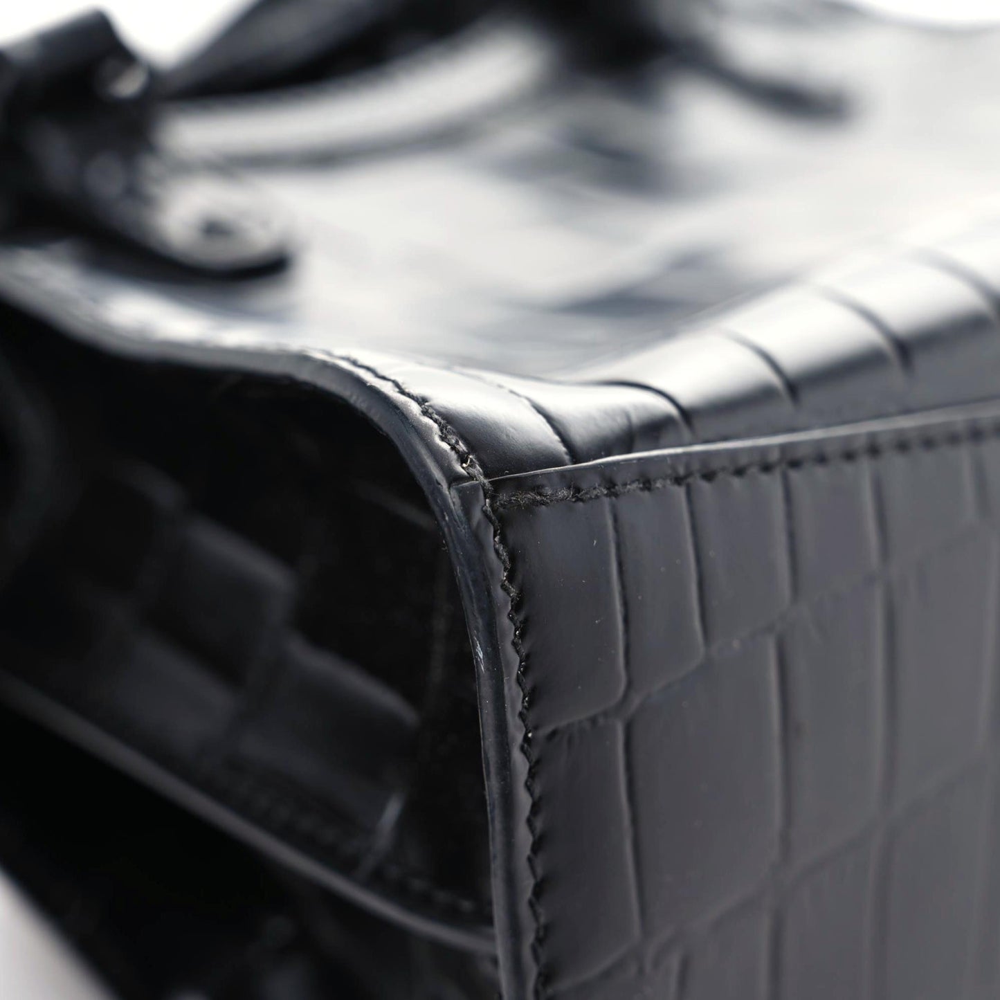 Semi Shiny Calfskin Crocodile Embossed Neo Classic Black Hardware Mini City Black