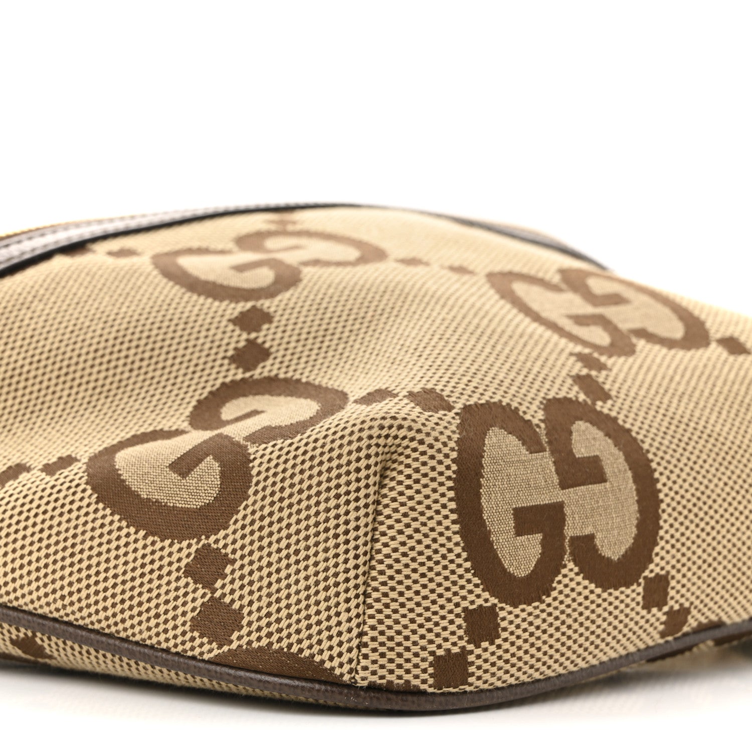 Gucci Monogram Jumbo GG Textured Dollar Calfskin Web Belt Bag Camel Ebony New Acero 9 of 15